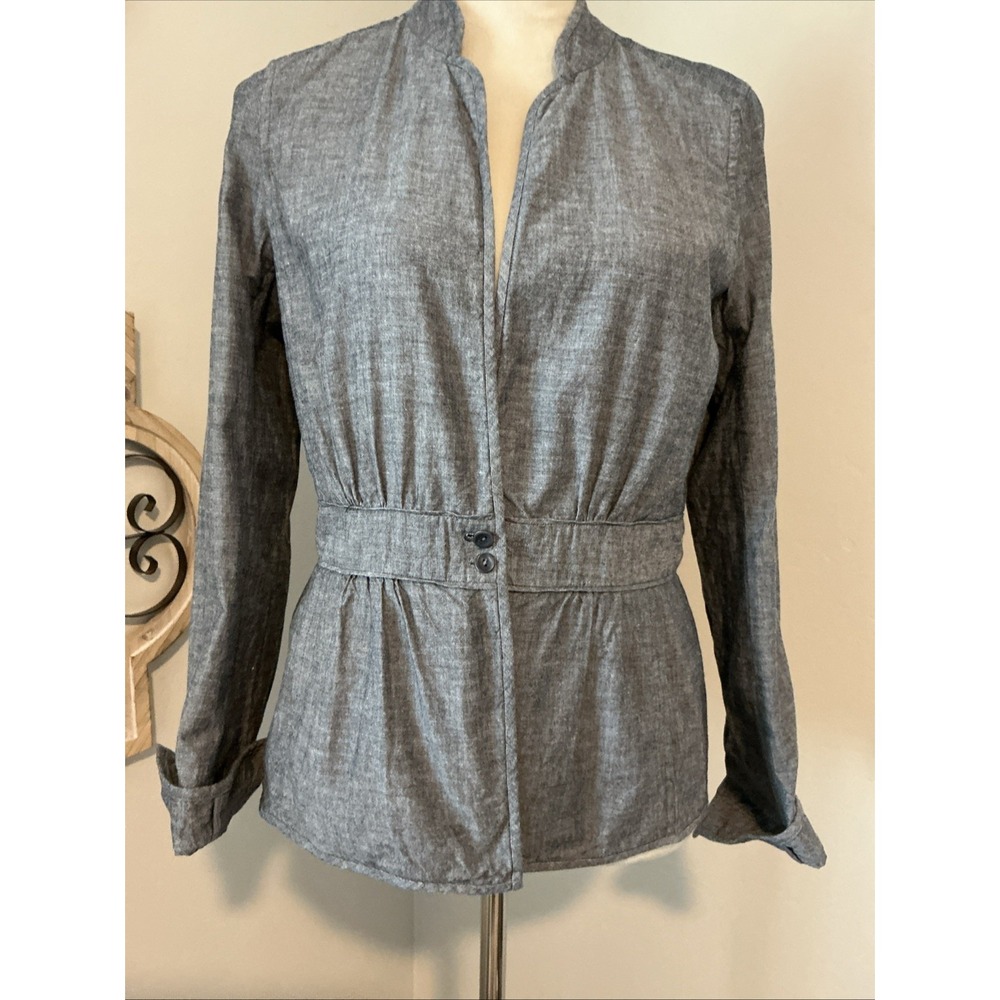 Eileen Fisher Blazer Jacket Women's XS‎ Navy Blue White Lightweight Cotton